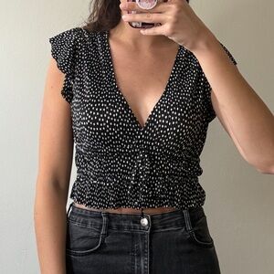 Zara Black Polka Dot Ruffle Ruched Top